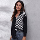 Chic Checkered Blouse with Asymmetrical Design & Stylish Collar