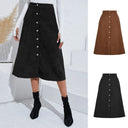 Stylish Women's Long Corduroy Skirt with Button Detail