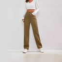 Women's High-Waisted Chino Trousers with Chic Button Placket
