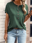 Women's Button Placket T-Shirt with Short Sleeves