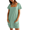 Square Neckline Summer Dress with Pockets for Women