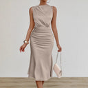 Chic Midi Dress with Refined Gatherings for Women