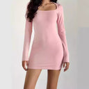 Fitted Mini Dress with Square Neckline and Long Sleeves for Women