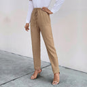 Stylish Women's High-Waist Pants with Elastic Waist and Pockets