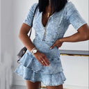 Ruffled Denim Dress with Zipper Closure