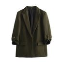 Chic Blazer Jacket with Structured Sleeves and Gold Accents