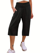 Chic Women's Culottes with Stretchy Waist and Pockets