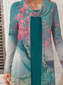 Artistic Floral Long Sleeve Women's Dress