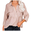 Chic Women's Blouse with Chest Pockets & Rolled Sleeves