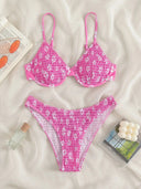 Women's High-Cut Bikini Set with Padded Top and Adjustable Straps