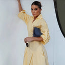 Chic Women's V-Neck Shirt Dress with Wide Sleeves