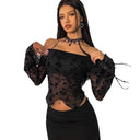 Floral Lace Off-Shoulder Top with Flared Sleeves