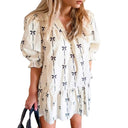 Flowy Ruffled Dress with Bow Print for Women