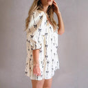 Flowy Ruffled Dress with Bow Print for Women