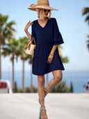 Chic Women's Short Sleeve V-Neck Dress with Ruffled Hem