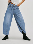 Women's Wide-Leg Denim Pants with Drawstring