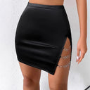 Chic Faux Leather Mini Skirt with Side Slit and Unique Accents