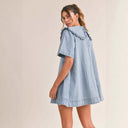 Chic Women's Denim Dress with Ruffled Collar