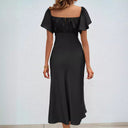 Chic V-Neck Midi Dress with Ruffle Accents