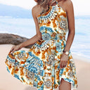 Floral Print Deep Neckline Beach Dress for Women
