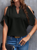 Chic Women's Blouse with Cut-Out Sleeves and Stand-Up Collar