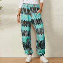 Chic Women's Pants with Geometric Design and Elastic Fit