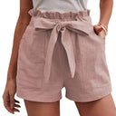 Women's Chic Linen Shorts with Decorative Tie and Elastic Waistband