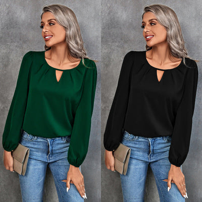 Chic V-Neck Blouse with Puff Sleeves