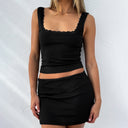 Chic Women's Ribbed Top and Mini Skirt Set