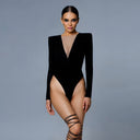Women's Stylish V-Neck Bodysuit with Sheer Inserts