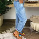Distressed Women's Boyfriend Jeans with Button Closure
