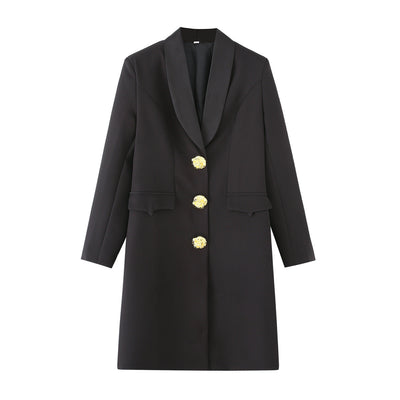 Chic Women's Blazer Jacket with Decorative Buttons