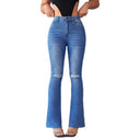High-Waisted Women's Flared Jeans with Stylish Rips