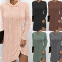 Chic Hooded Knit Dress with Side Slit