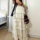 Stylish Women's Ruffle Tiered Midi Skirt with Elastic Waist