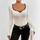 V-Neck Women's Long Sleeve Ribbed Bodysuit