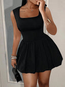 Chic Women's Flared Cocktail Dress with Square Neckline