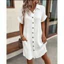 Chic Women's Button Placket Dress with Pockets