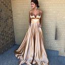 Chic Women's A-Line Evening Dress with Deep V-Neck Design