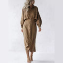 Chic Long Sleeve Shirt Dress with Puff Sleeves
