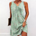 Chic Women's V-Neck Sleeveless Summer Dress with Button Accents