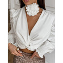 Chic V-Neck Twisted Blouse with Ruffle Details
