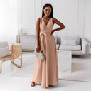 Chic Mini Dress with Deep V-Neck and Flowing Fabric