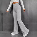 High-Waisted Flared Knit Pants with Ribbed Texture for Women