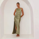 Chic Satin Evening Gown with Stylish Slit