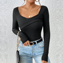 Women's Long Sleeve Bodysuit with Chic Wrap Design and Cozy Cuffs