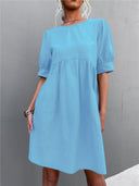 Chic Women's Short Sleeve Dress with Elastic Waist