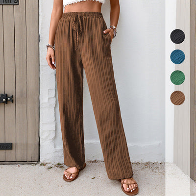 Women's Elastic Waistband Pants with Side Pockets