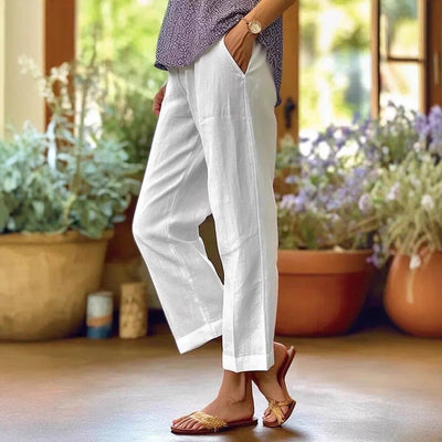 Women's Wide-Leg Linen Trousers with Pockets