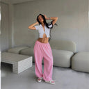 Chic High-Waist Pleated Women's Trousers with Side Pockets